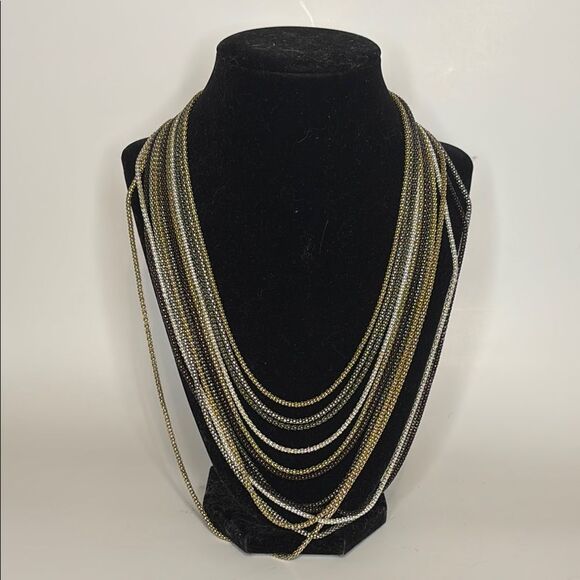 Signed Nicole Miller Multi-Strand Gold & Silver Tone Necklace 18” with 2” ext - Picture 1 of 5